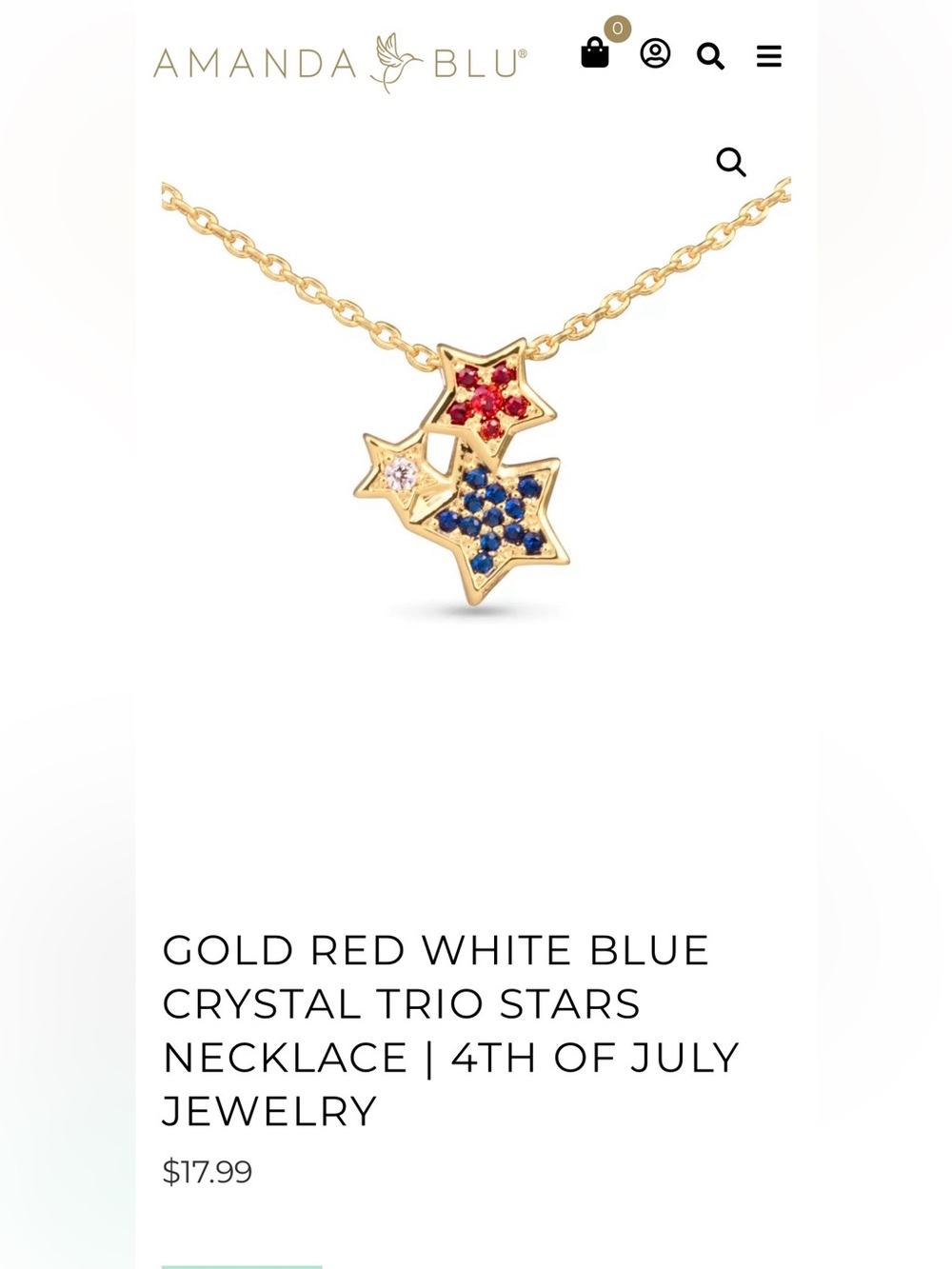 Gold Triple Star Necklace with Red, Blue & White Crystals